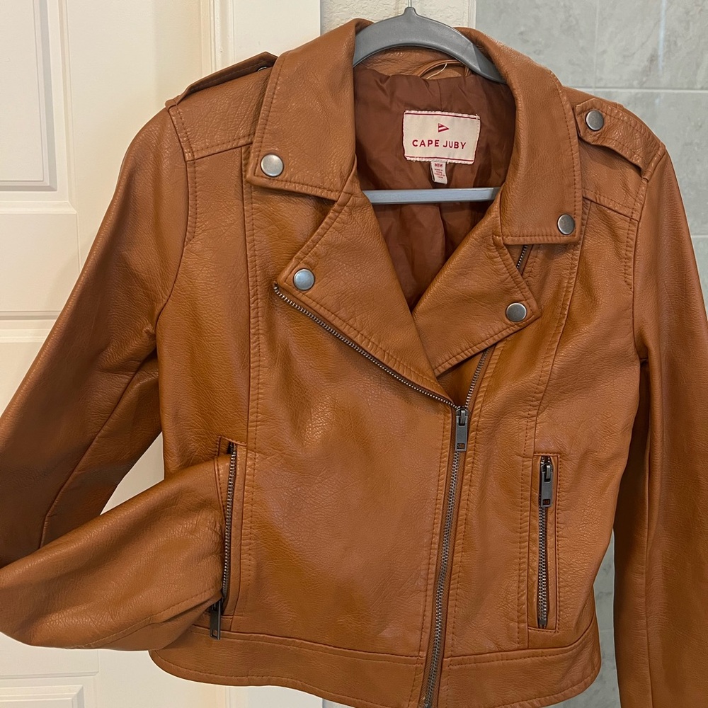 Cape Juby Women's Cognac Faux Leather Moto Jacket
